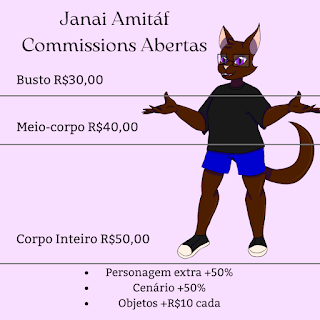 Preços do desenho: busto por 30 reais, meio-corpo por 40 reais e corpo inteiro por 50 reais